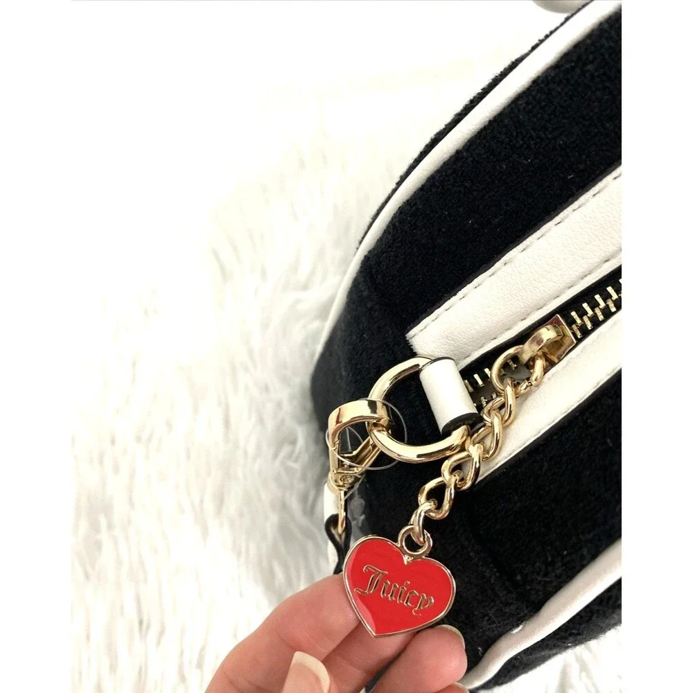 Juicy Couture Sweet N Juicy Apple Satchel Duffle Bag Terry Black Heart Charm